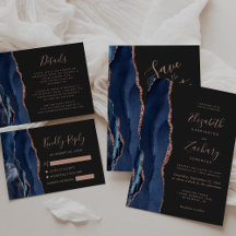 Navy Blue Rose Gold Agate Dark Wedding Suite
