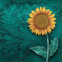 Teal Leather Tooled Sunflower Home Decor