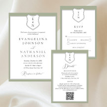 Formal Classic Elegant Crest Script Green Wedding 