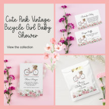 Cute Pink Vintage Bicycle Girl Baby Shower 