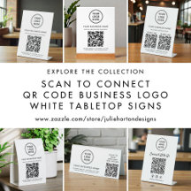 Scan To Connect QR Code Logo White Tabletop Signs 