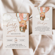 Bear in Pink Balloon First Birthday Collection