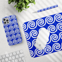 Greek Meander Key Waves Pattern Blue Collection