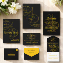 Chic Black And Gold Monogram Wedding Collection