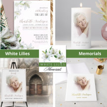 Pure, White Lilies and photo Funeral and Keepsake