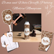 Brown and White Giraffe Pattern Modern Monogram