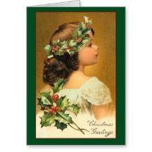 Matching Christmas Card Set Young Girl With Holly