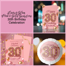 Luxury Glam Pink and Gold Gemstone 30th Birthday