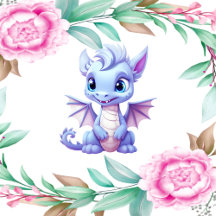Pink and Purple Cute Dragon Peony Girl Baby Shower