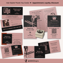 Black Pink Hairstylist Thank You Appointment Cards