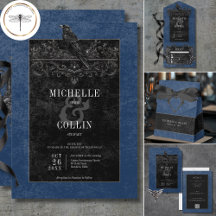 Gothic Black Raven & Black Roses Blue Wedding
