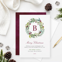Elegant Winter Greenery Wreath Holiday Cards