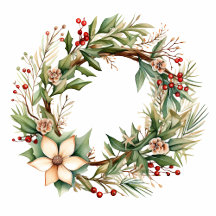 Vintage Watercolor Christmas Wreath