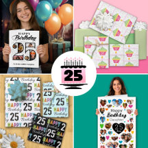 25th Birthday Custom Cards, Party Goods and Gifts