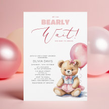 Pink Balloon Teddy Bear Girl Baby Shower