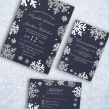 Navy Blue Snowflakes Winter Wedding
