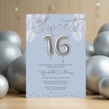 Dusty Blue Silver Foil Sweet 16 Bday Balloons