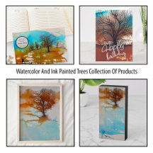 Watercolor And Ink Painted Trees Collection
