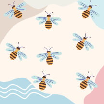bees flying pattern beige and blue