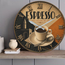 Vintage Coffee Wall Clocks   Retro Café, Espresso 
