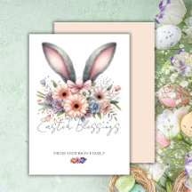 Floral Watercolor Easter With Bunny Ears