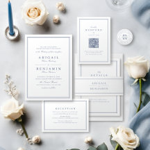 Elegant borders dusty blue minimalist wedding