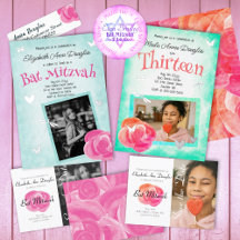 Vintage Botanical Floral Bat Mitzvah Invitations