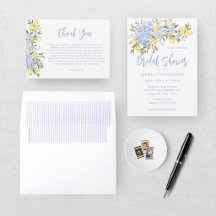 Watercolor Lemon Yellow Blue Bridal Shower