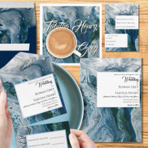 Sea Blues Alcohol Ink Paint Elegant Wedding