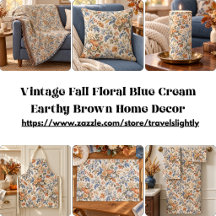 Vintage Fall Floral Blue Cream Earthy Brown Home 