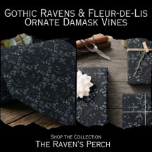 Gothic Ravens & Fleur-de-Lis - Ornate Damask Vines