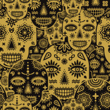 Creepy  sugar skull pattern in black and gold