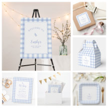 Simple Elegant Blue Gingham Boy Baby Shower