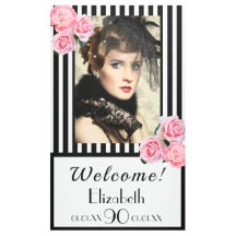 90th birthday party - black white stripes flowers 