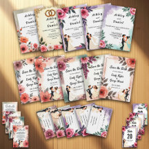 Elegant Watercolor Floral Bride And Groom Wedding