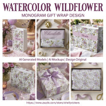 Watercolor Wildflower Monogram Gift Wrap Design