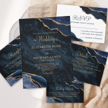 Modern Navy Blue and Gold Agate Wedding Suite