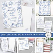 Blue French Hand Drawn Quirky Whimsical Wedding