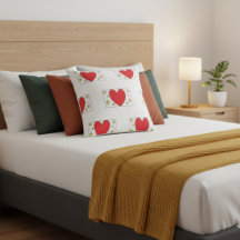 Whimsical Red Heart and Gold Stars Christmas Throw