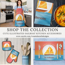 Cute Illustrated Sailboat Kitchen Accessories
