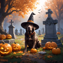 Chocolate Labrador Graveyard Halloween