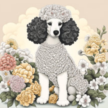 Whimsical Illustration of a Poodle in Flowers