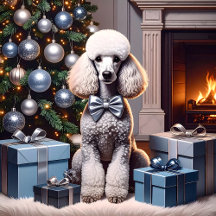 Poodle With Christmas Gifts & Tree