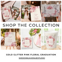 Gold glitter pink watercolor  floral graduation