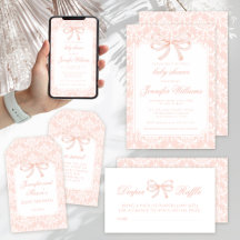 Cute pastel pink bow ribbon boho baby girl shower