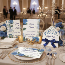 Elegant Blue Rose Watercolor Floral Wedding Suite