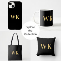Minimal Modern Monogram Black Gold Home and Gifts