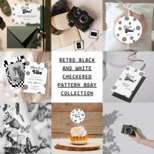 Retro Black and White Checkered Pattern Birthday 