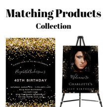 Birthday party black gold glitter