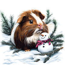Brown and White Guinea Pig and Snowman